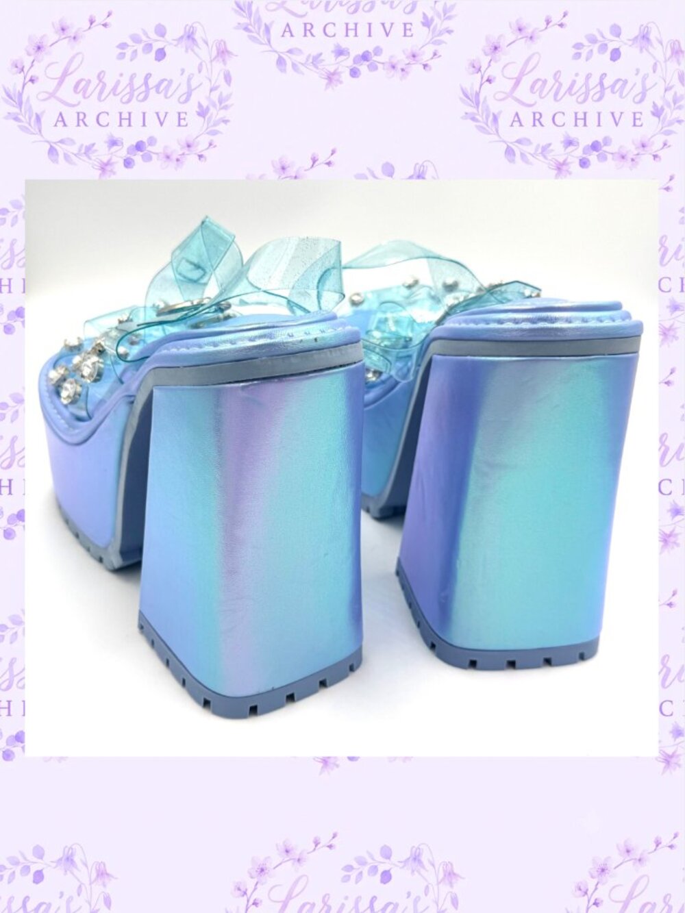 Sugar Thrillz by Dolls Kill | Self-Love Club Holographic Platform Heels | Size 7 - Picture 5 of 15